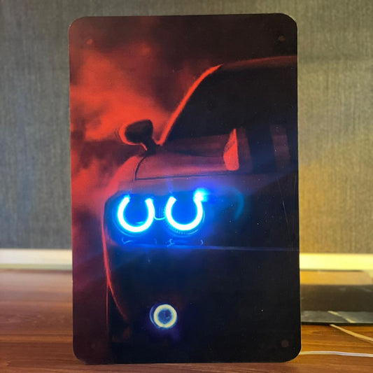 Blue Racer Car Neon Poster