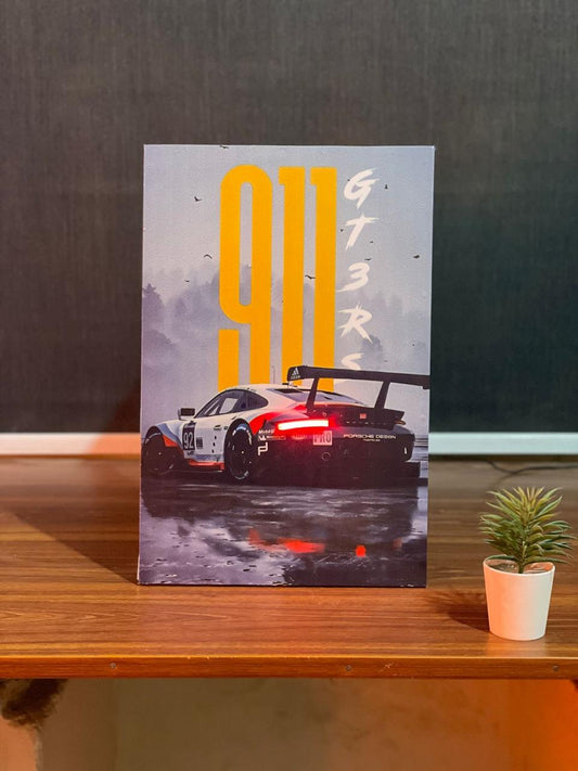 White Porche Car Neon Poster